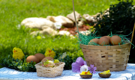 Basket of easter eggsの写真素材