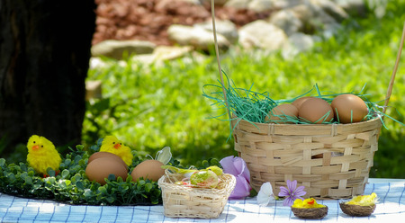 Basket of easter eggsの写真素材