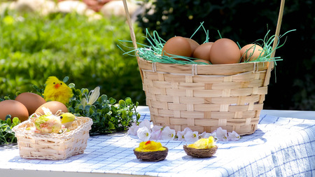 Basket of easter eggsの写真素材