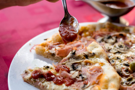 Pizza with tomato sauceの写真素材