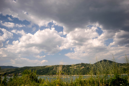Lake on a summer day, panoramaの写真素材