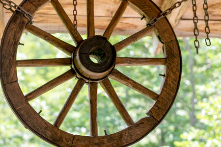 Vintage wooden cart wheel,の写真素材