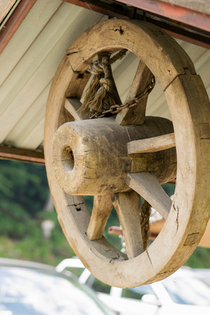 Vintage wooden cart wheel,の写真素材