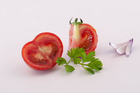 Vegetables: Tomato, Onion Isolated on White Backgroundの写真素材