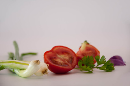 Vegetables: Tomato, Onion Isolated on White Backgroundの写真素材