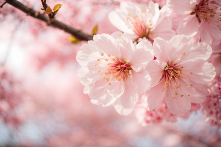 Cherry blossom in spring time, sakura flower background.の写真素材