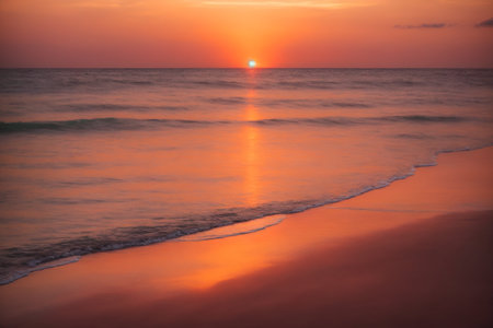 Beautiful sunset on the beach. Sunset over the sea. Beautiful sunset over the sea.の写真素材