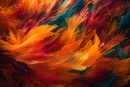 Colorful feathers background. Close up of colorful feather texture background.の写真素材