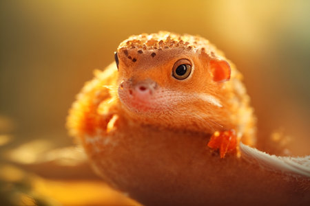 Cute little gecko close-up on a blurred background.の写真素材
