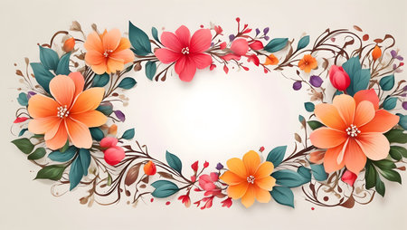 Vintage floral background with colorful flowers and leaves. Vector illustration.の写真素材