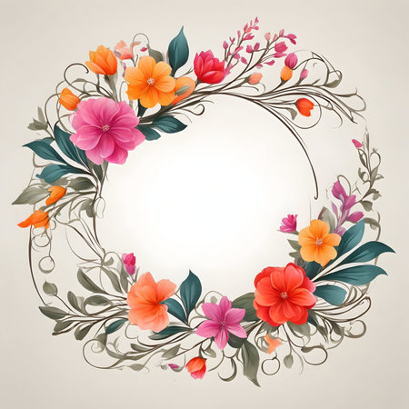 Floral wreath with flowers and leaves. Vector illustration in vintage style.の写真素材