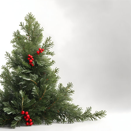Christmas tree isolated on white background with copy space for your text.の写真素材