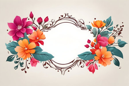 Floral frame with hibiscus flowers. Vector illustration.の写真素材