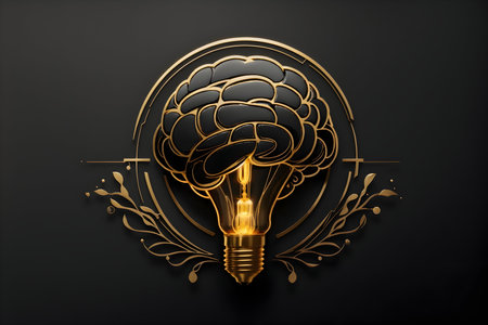 Idea concept with light bulb and brain on black background. Vector illustration.の写真素材