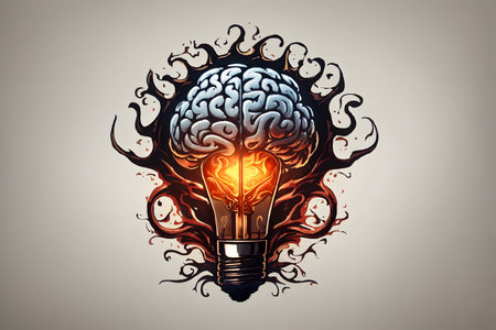 Idea concept with light bulb and brain. 3D illustration.の写真素材