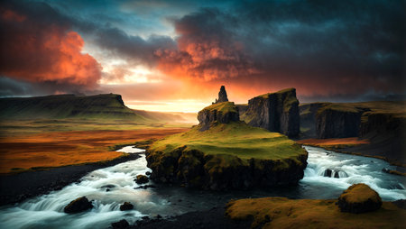 Beautiful fantasy landscape of Iceland. Artistic style post processed photo.の写真素材