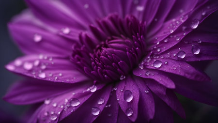 Purple chrysanthemum flower with water drops close upの写真素材