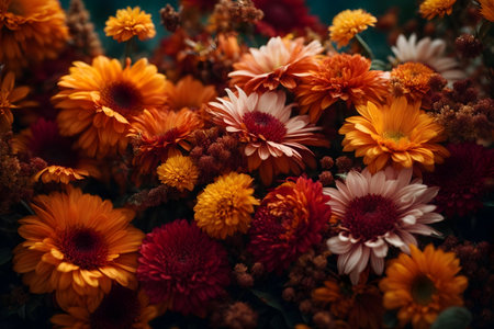 Colorful autumn bouquet with chrysanthemums and other flowersの写真素材