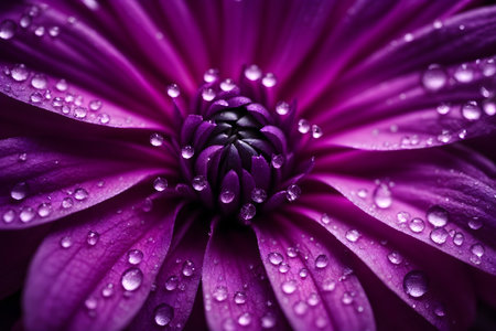 Close up of purple chrysanthemum flower with water dropsの写真素材