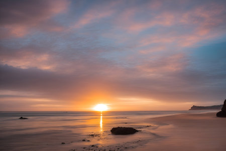 Sunset at the beach in Bali, Indonesia. Long exposureの写真素材
