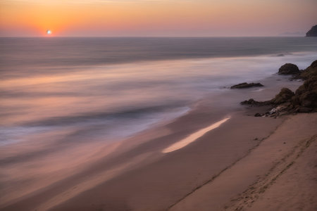 Beautiful sunset on the beach in Sri Lanka. Long exposure.の写真素材
