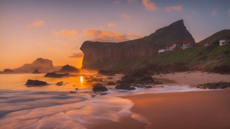 Sunset at the beach of Pico do Arieiro, Madeira, Portugalの写真素材