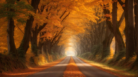 Autumn road in the forest. 3d rendering. Computer digital drawing.の写真素材