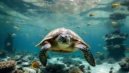 Hawaiian Green Sea Turtle (Chelonia mydas)の写真素材