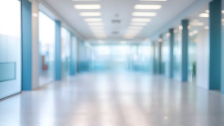 Blurred image of a corridor in an office building for background usage.の写真素材