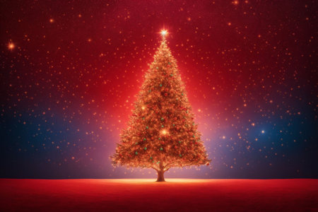 Christmas tree in the sky. Christmas background. 3d rendering.の写真素材