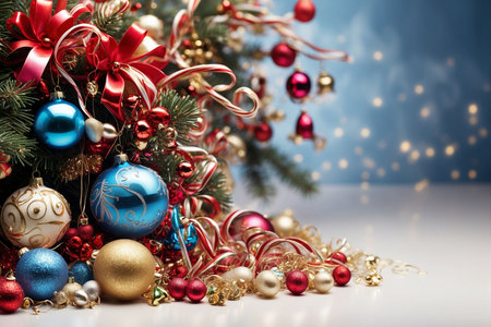 Christmas background with Christmas tree and decorations on bokeh background.の写真素材