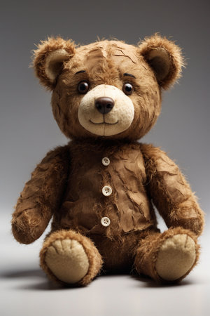 Teddy bear sitting on a gray background. Children's toy.の写真素材