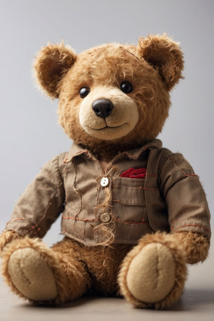 Teddy bear in retro style on gray background, close-upの写真素材