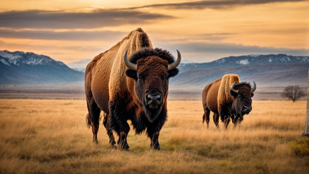 Bison in Yellowstone National Park, Wyoming, United States of Americaの素材