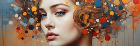 Portrait of beautiful girl with creative make-up and hairstyleの素材