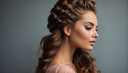 Portrait of beautiful young woman with professional makeup and hairstyle.の素材