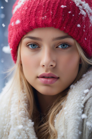 Winter portrait of a beautiful young woman in winter clothes. Beauty, fashion.の素材