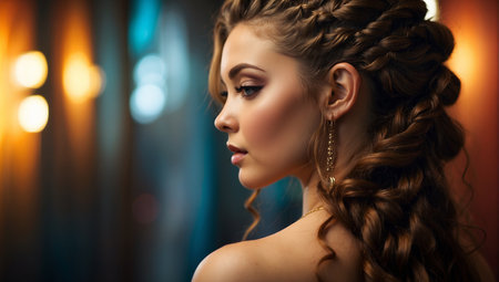 Portrait of a beautiful young woman with long braid hair.の素材