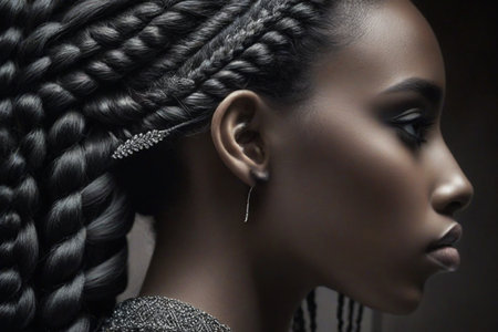 Closeup portrait of a beautiful african american woman with braidsの素材
