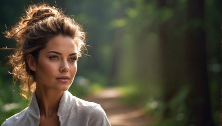 Portrait of a young beautiful woman in the forest. Natural beauty.の素材