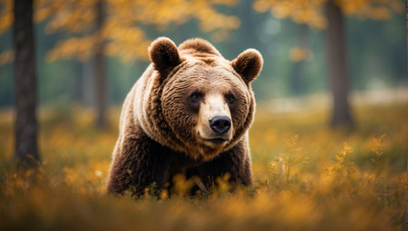 Brown bear walking in the autumn forest. Scientific name: Ursus arctos.の素材
