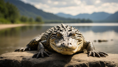 Crocodile on the bank of the river in the mountainsの素材