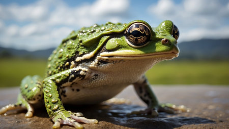European Green Tree Frog (Rana temporaria) sitting on a rock.の素材