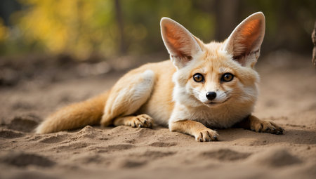 Red Fox (Vulpes vulpes) lying on the sandの素材