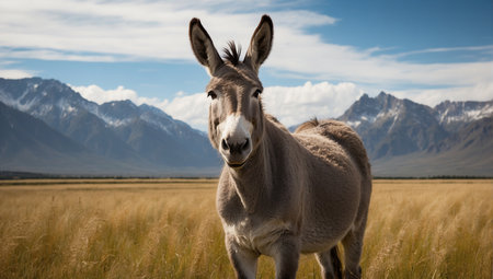 Donkey in the meadow at mountの素材