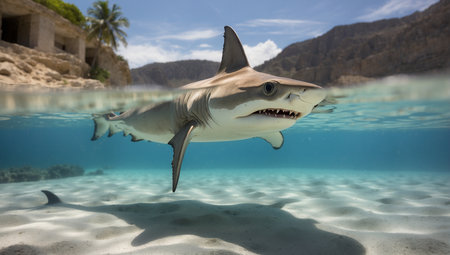 Tropical shark swimming in the seaの素材