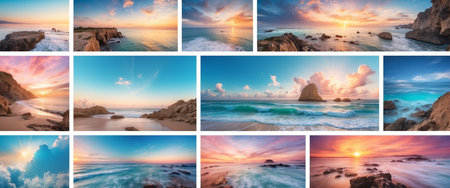 Collage of beautiful seascape. Collage of photos.の素材