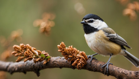 Great Tit, Parus major, single bird on branchの素材
