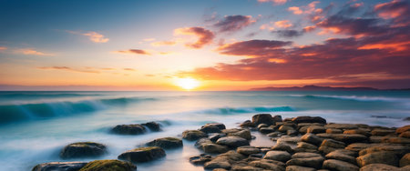 Long exposure seascape with rocks at sunset. Long exposure.の素材