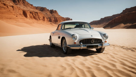 Classic car in the desertの素材